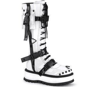 DEMONIA - SLACKER 260 Cyberpunk Tech Patent White Platform Boots